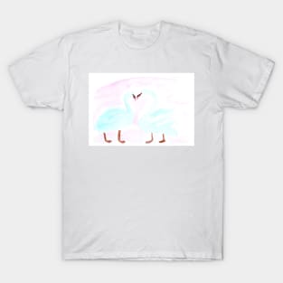 Watercolor, pair of swans, love and wedding, birds. art decoration, sketch. Illustration hand drawn modern T-Shirt